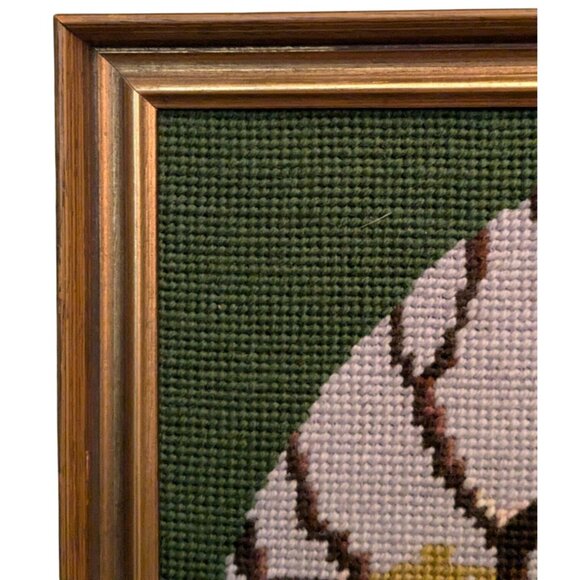 Vintage Framed Needlepoint Cross Stitch Winter Scene With Horse & Cottage - Picture 4 of 14